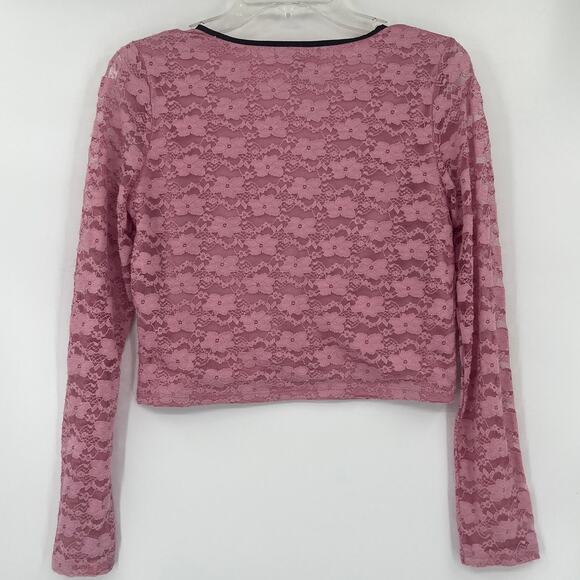 Madden Girl Y2K Babydoll Lace Top Sz L Cropped Coquette Bow Romantic Ballet Soft - Picture 4 of 8